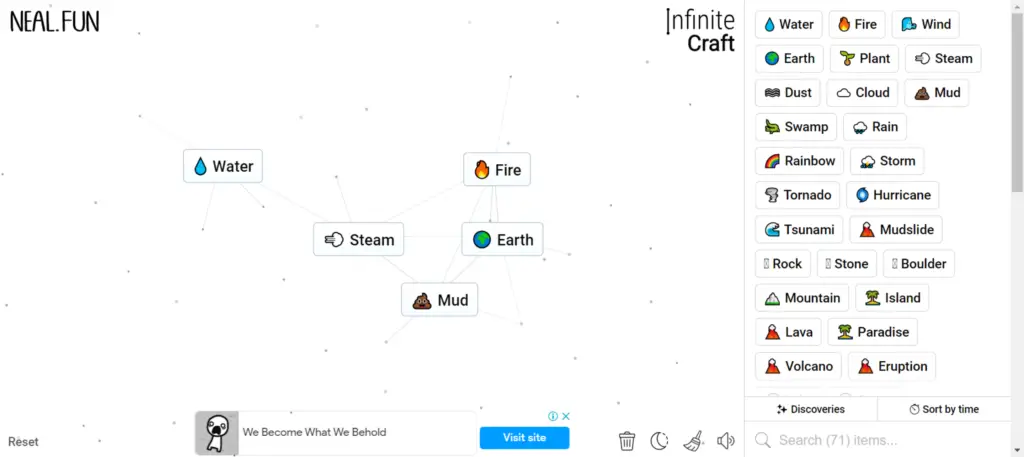 Step 1 of How To Make Fortnite in Infinity Craft: Steam and Mud